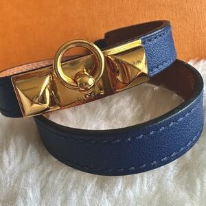 Hermes Epsom Rivale Double Tour Bracelet S Blue